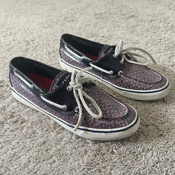 Sperry Top-Sider Size 7 Navy Red Sequin Dot Comfort Shoes - Picture 1 of 8